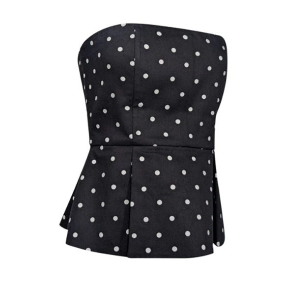 ALICE + OLIVIA STRAPLESS COURSES PEPLUM BLACK & WHITE TOP SZ 8 - Picture 1 of 4